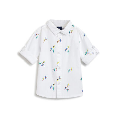 Boys White Printed Long Sleeve Shirt